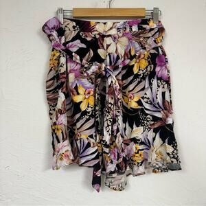 City Chic Black Pink Tropical Floral Dressy Shorts Womens 18 Tie Waist Flowy